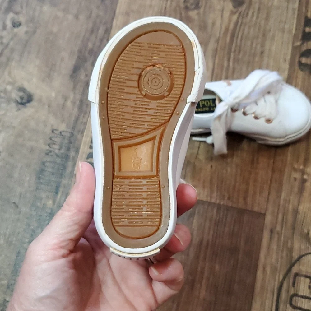 Polo by Ralph Lauren White Kids Sneakers with Rose Gold Accents